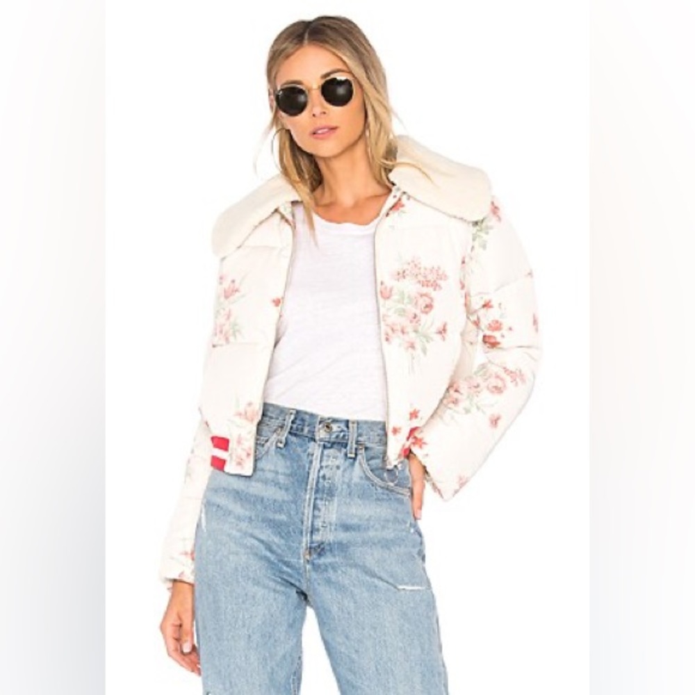 Revolve Tularosa Floral Puffer Jacket with removable shearling collar